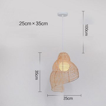 NUOVA lampada a sospensione in rattan a forma di lumaca, lampada a sospensione vintage in stile sud-est asiatico, arte creativa, lampada da lettura in vimini