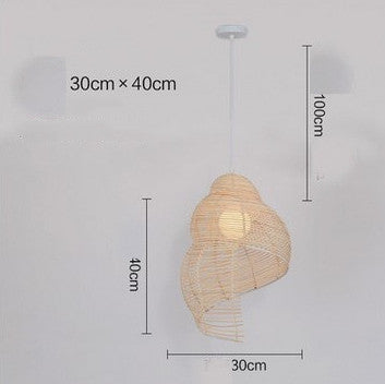 NUOVA lampada a sospensione in rattan a forma di lumaca, lampada a sospensione vintage in stile sud-est asiatico, arte creativa, lampada da lettura in vimini