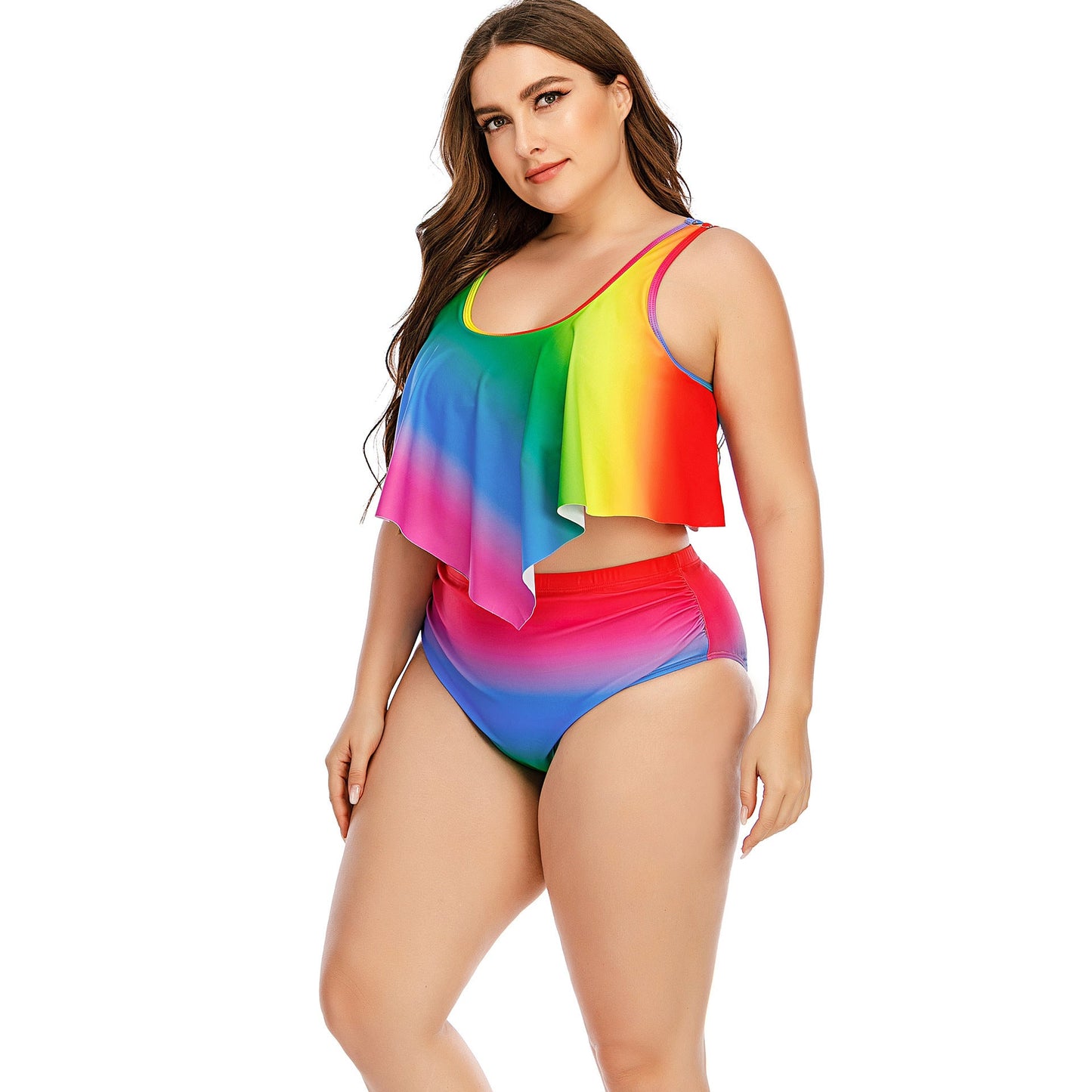 Plus Size Women's Split Rainbow Swimsuit TEZZONMAART