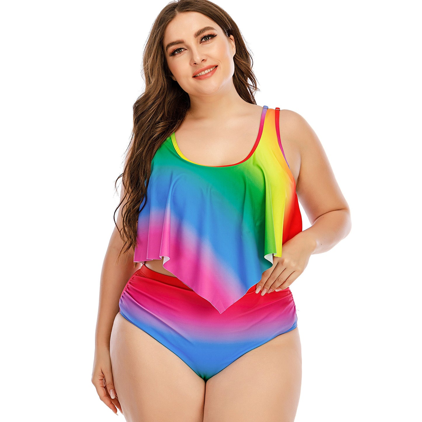 Plus Size Women's Split Rainbow Swimsuit TEZZONMAART