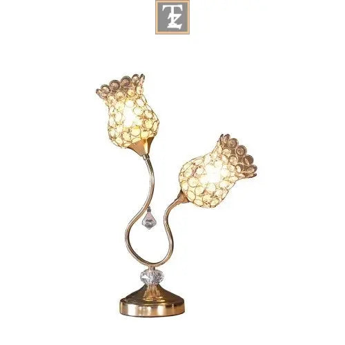 18.75 Inch Rose Gold 2 Flower Horn Ornate Metal Table Lamp