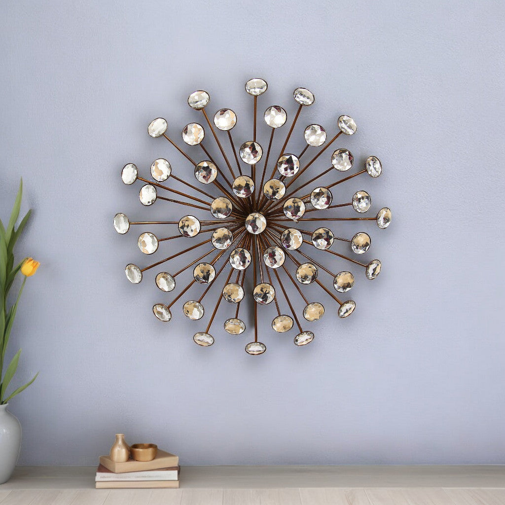 16" Contemporary Gold And Faux Crystal Bling Wall Decor-0