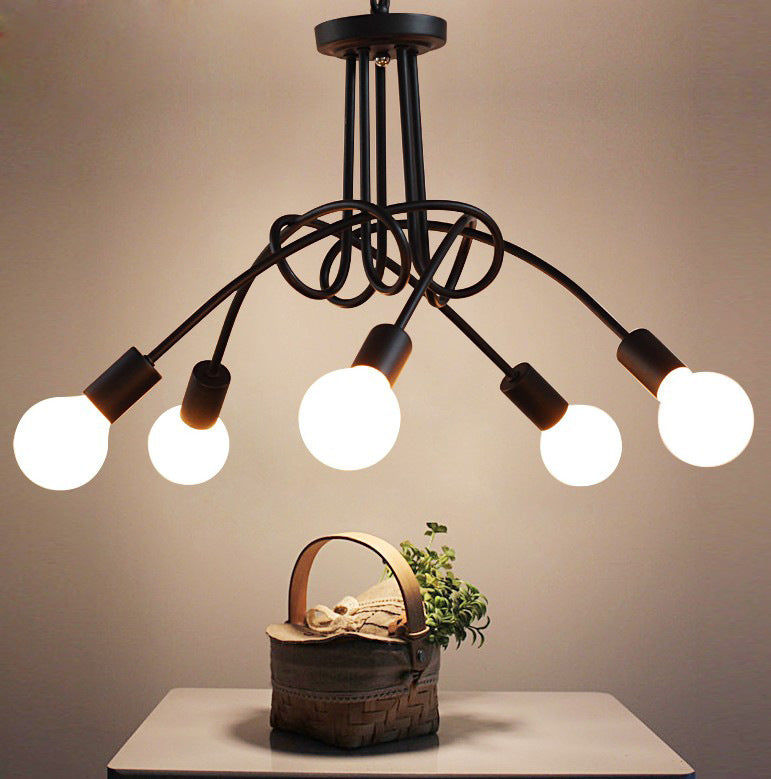 Lampadario minimalista creativo in ferro con tubo di ferro