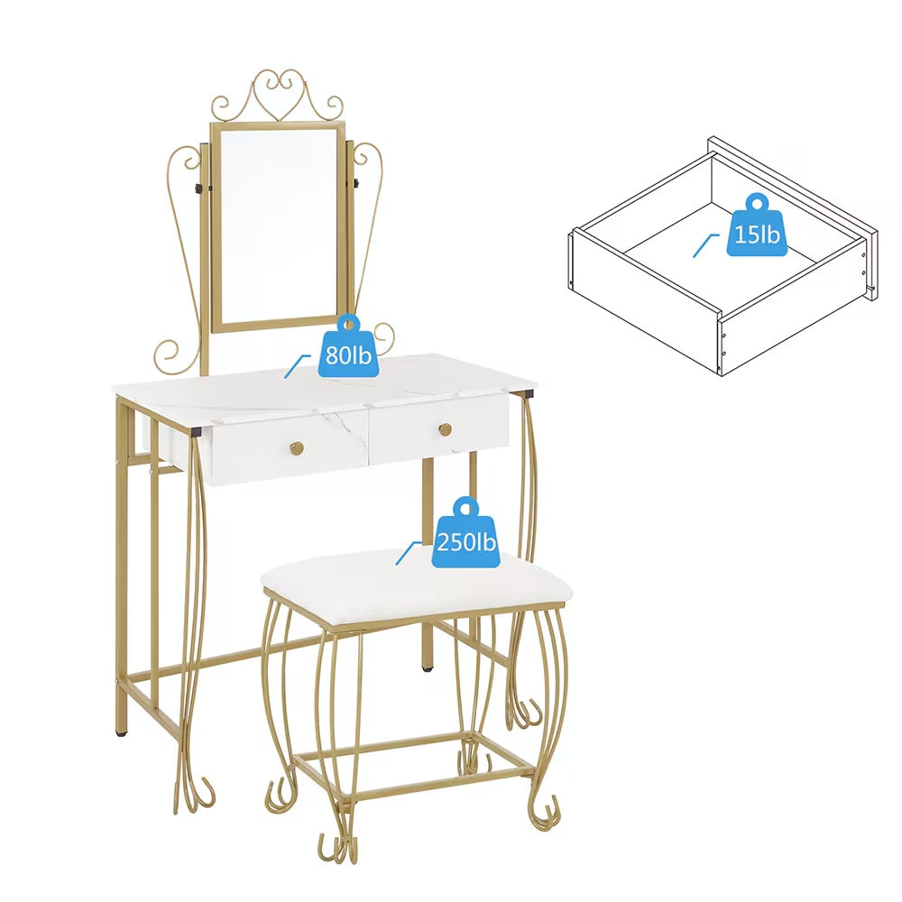 Set da toeletta con specchio e sgabello, scrivania da trucco bianca con cassetti per ragazze, donne, camera da letto, regalo