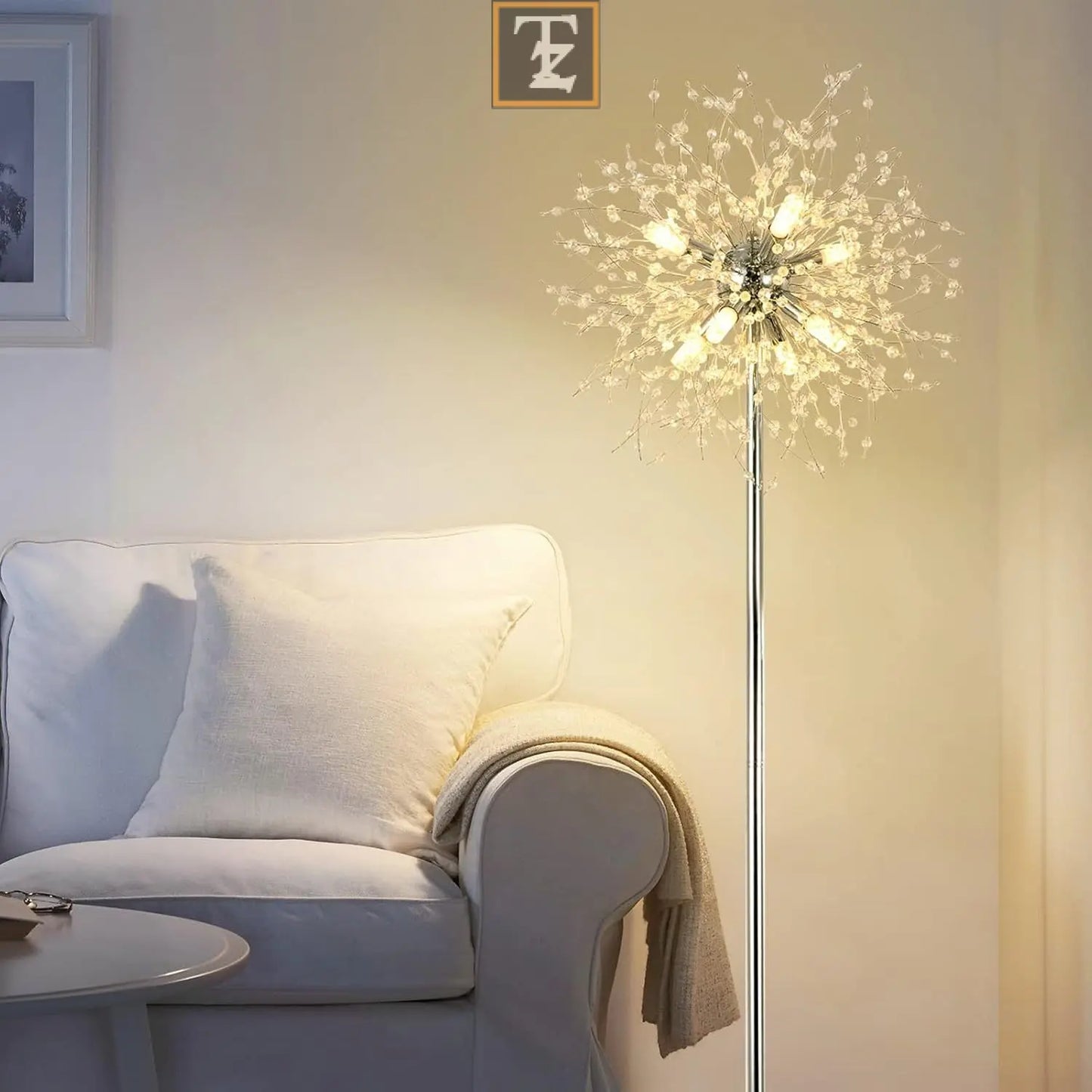 Bedroom Crystal Floor Lamp,,69 Inch High Pole Lamp,Modern Room Decorative Floor Lamp,Includes 32 Fireworks Crystal Suspenders, Chrome Finish Unavailable Platforms- Welfel