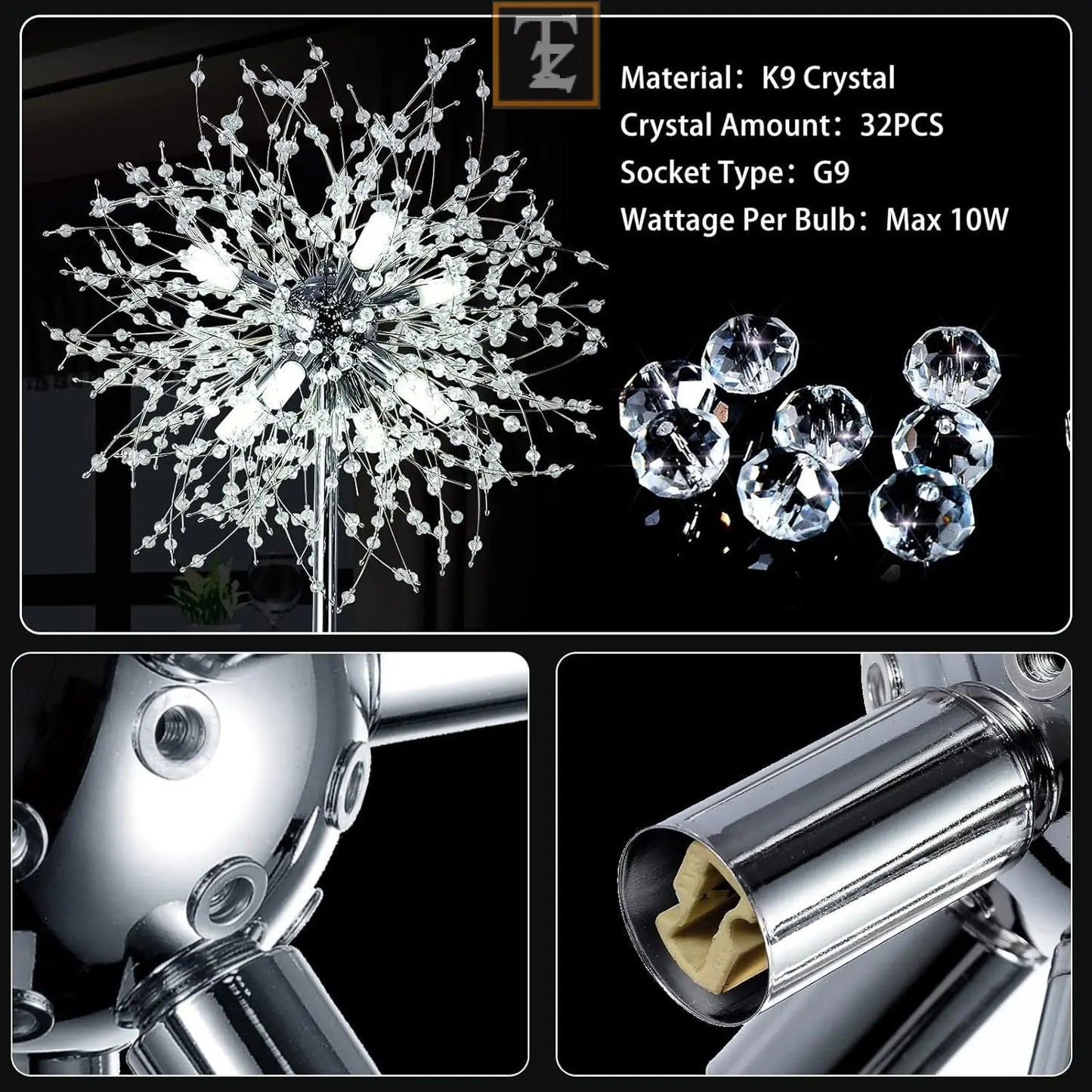 Bedroom Crystal Floor Lamp,,69 Inch High Pole Lamp,Modern Room Decorative Floor Lamp,Includes 32 Fireworks Crystal Suspenders, Chrome Finish Unavailable Platforms- Welfel