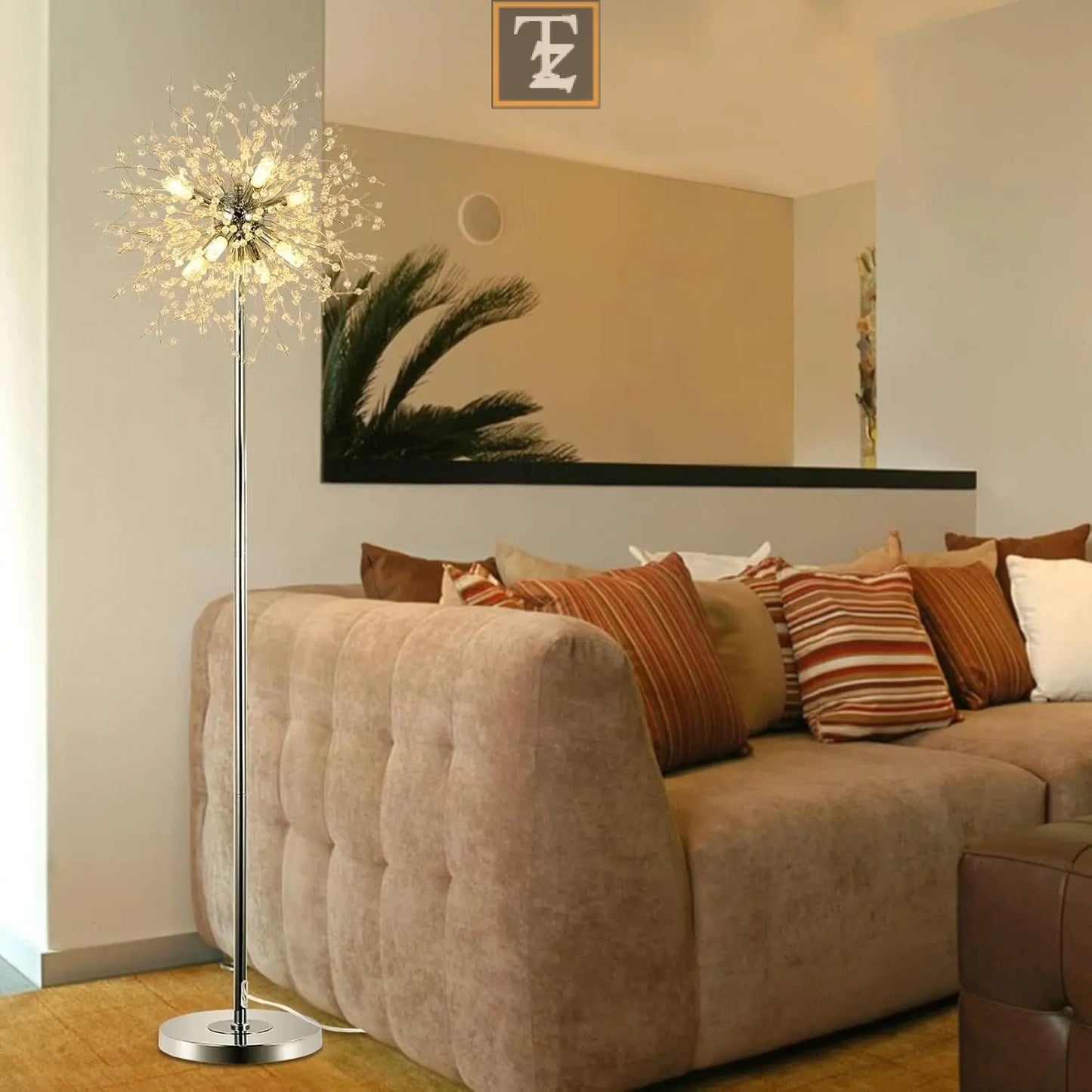 Bedroom Crystal Floor Lamp,,69 Inch High Pole Lamp,Modern Room Decorative Floor Lamp,Includes 32 Fireworks Crystal Suspenders, Chrome Finish Unavailable Platforms- Welfel