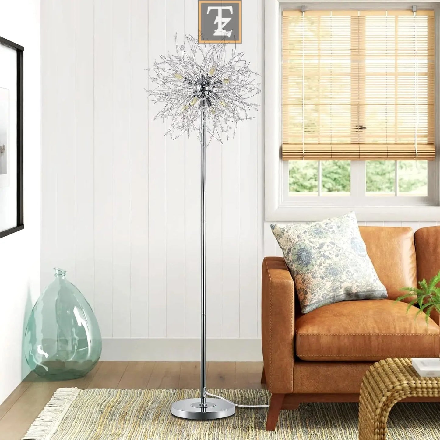 Bedroom Crystal Floor Lamp,,69 Inch High Pole Lamp,Modern Room Decorative Floor Lamp,Includes 32 Fireworks Crystal Suspenders, Chrome Finish Unavailable Platforms- Welfel