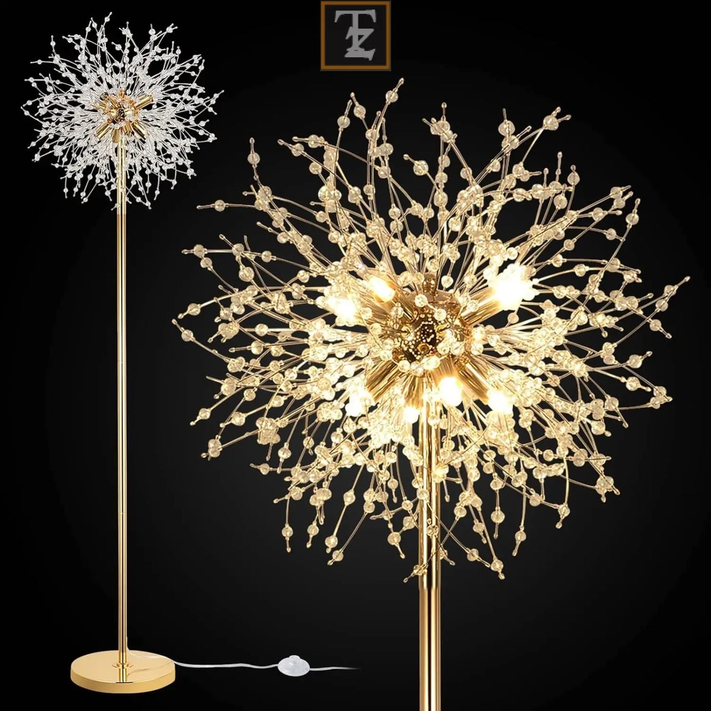 Bedroom Crystal Floor Lamp,,69 Inch High Pole Lamp,Modern Room Decorative Floor Lamp,Includes 32 Fireworks Crystal Suspenders, Chrome Finish Unavailable Platforms- Welfel