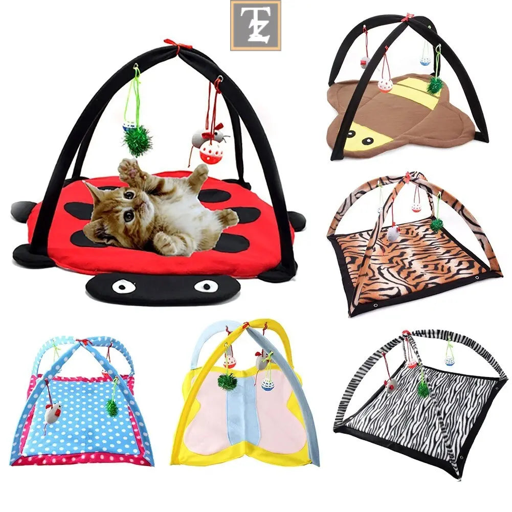 Cartoon Cat Play Tent Multifunctional Cat Hammocks Kitten Sleep Bed Foldable Cat Mat with Balls Cat Play House Toy