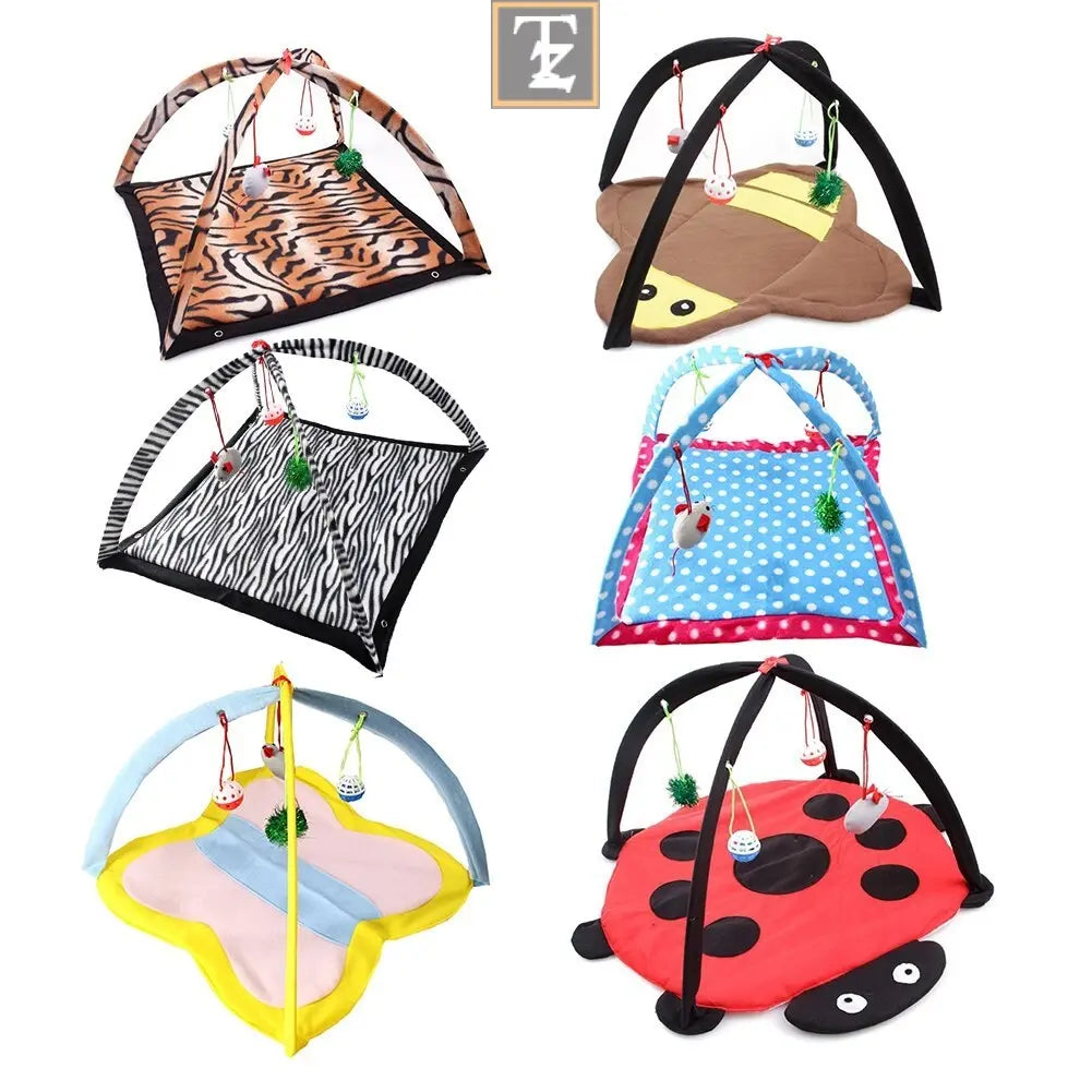Cartoon Cat Play Tent Multifunctional Cat Hammocks Kitten Sleep Bed Foldable Cat Mat with Balls Cat Play House Toy