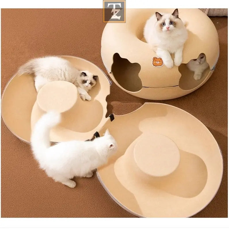 Cat Tunnel BedCat Nest Four Seasons Universal Summer Sleep Internet Red Donut Dodge House Pet Cat Drill Hole Semi-EnclosedPeekaboo Cat Cave, Cat Donut Tunnel Toy For Indoor Cats, Circle Bed