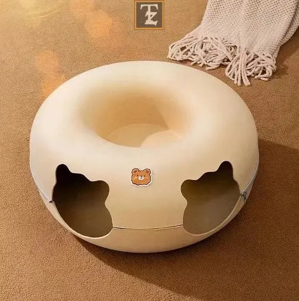 Cat Tunnel BedCat Nest Four Seasons Universal Summer Sleep Internet Red Donut Dodge House Pet Cat Drill Hole Semi-EnclosedPeekaboo Cat Cave, Cat Donut Tunnel Toy For Indoor Cats, Circle Bed