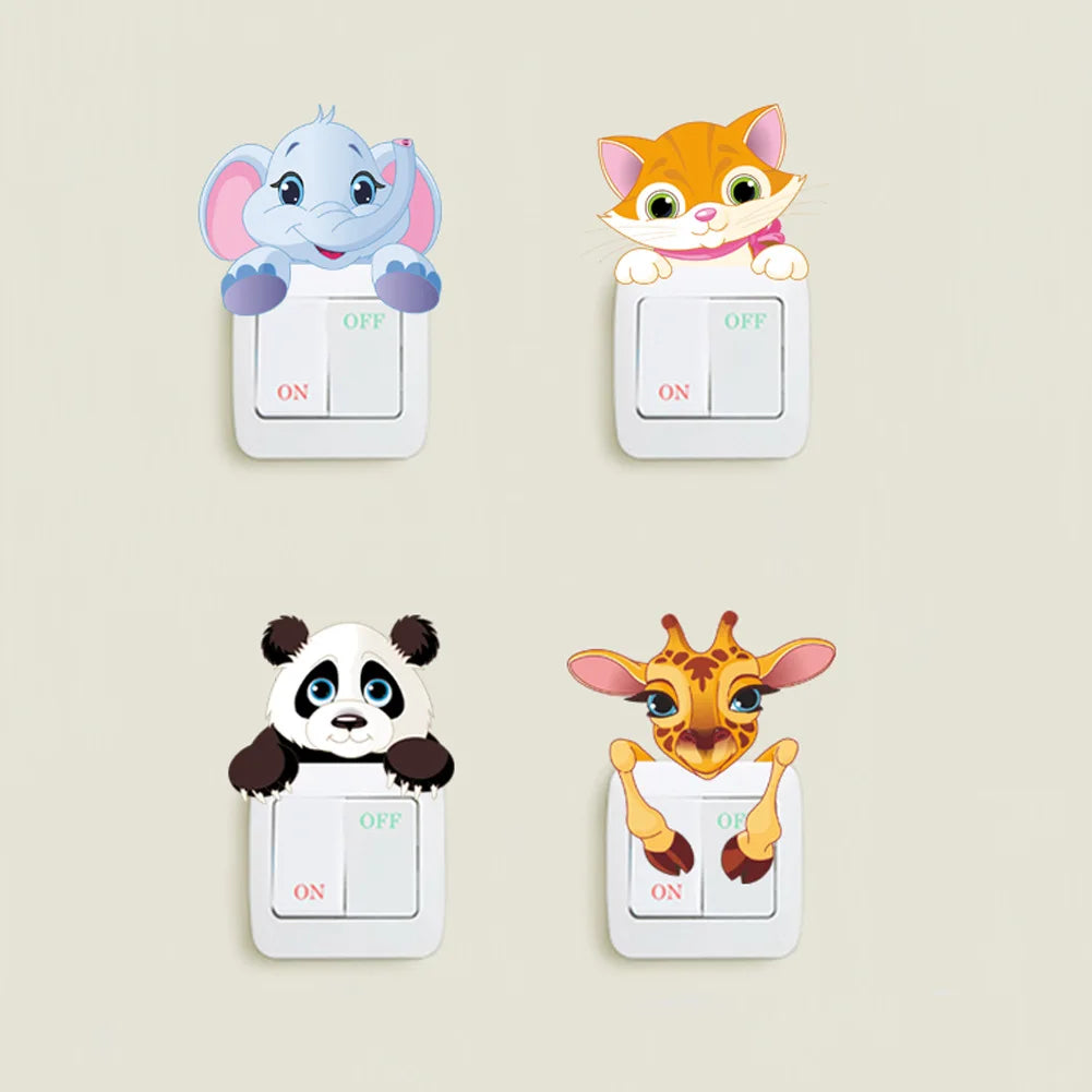 Cartoon Cute Elephant Kitten Panda Socket Switch Wall Sticker Vinyl Decals For Home Decor Lovely Animals Stickers Removable
