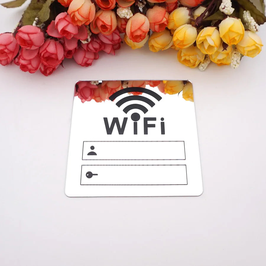 WIFI Sign 3D Acrylic Mirror Wall Stickers Rewritable Handwriting Account and Password For Public Shope Signage