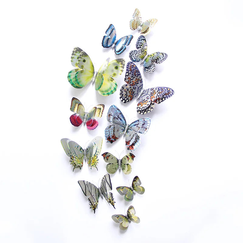 New 12Pcs Double Layer 3D Butterfly Wall Stickers Room Garden Home Decoration Butterflies Magnet Fridge For Wedding Decor Decals