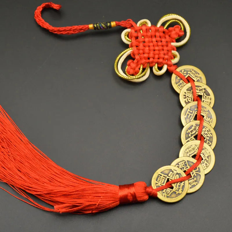 Chinese manual Knot Fengshui Lucky Charms Ancient I CHING Copper Coins Mascot Prosperity Protection Good Fortune Home Car Decor