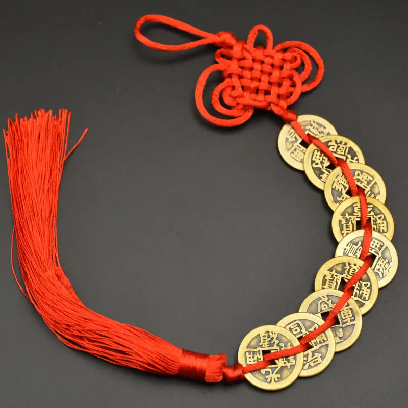 Chinese manual Knot Fengshui Lucky Charms Ancient I CHING Copper Coins Mascot Prosperity Protection Good Fortune Home Car Decor