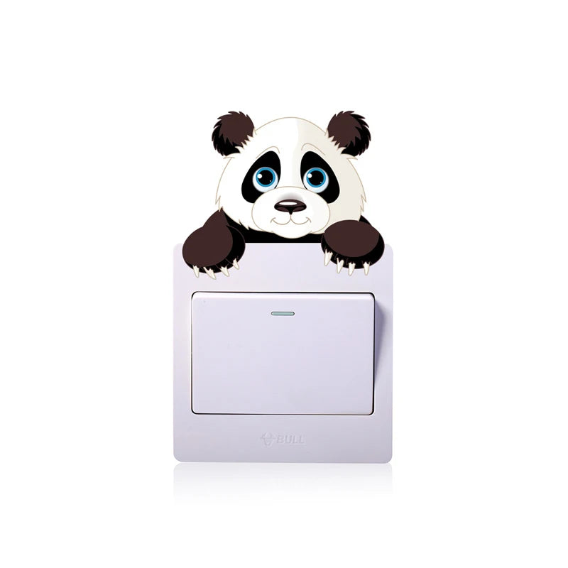 Cartoon Cute Elephant Kitten Panda Socket Switch Wall Sticker Vinyl Decals For Home Decor Lovely Animals Stickers Removable