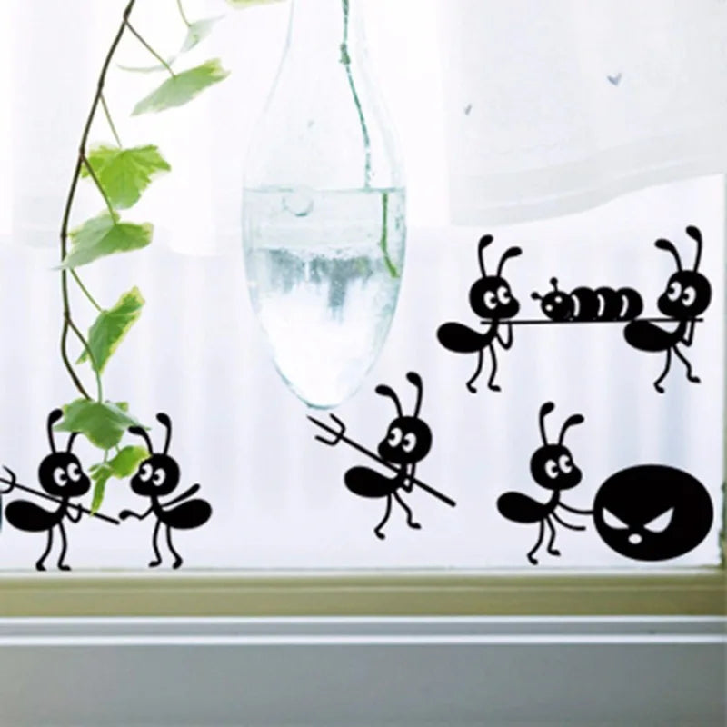 Cartoon Black Ants Move Wall Sticker For Children's Rooms Home Decor Glass Windows Decoration Poster Mural Art Decals Stickers