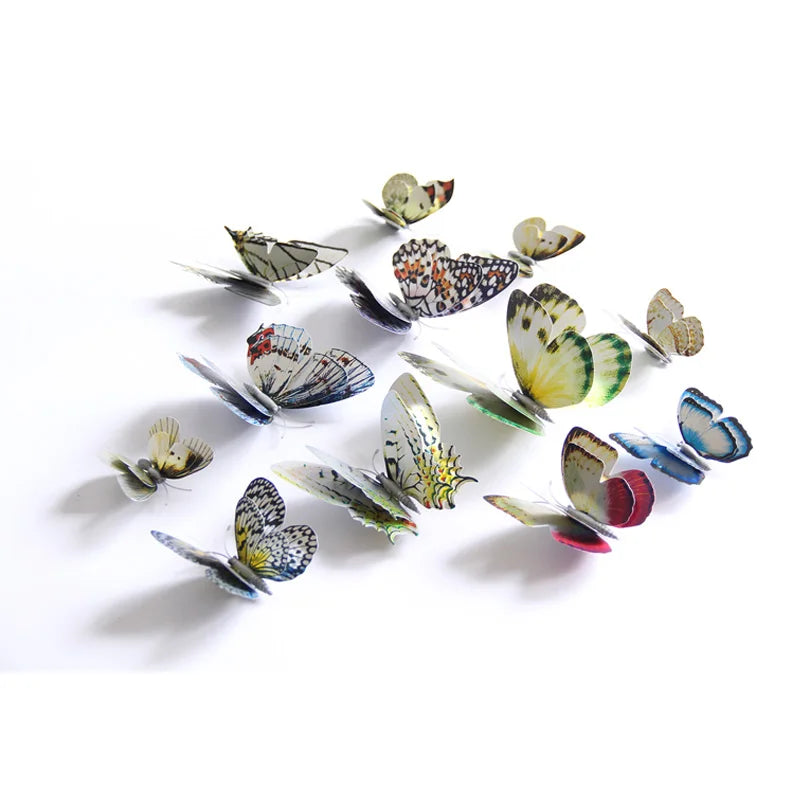 New 12Pcs Double Layer 3D Butterfly Wall Stickers Room Garden Home Decoration Butterflies Magnet Fridge For Wedding Decor Decals