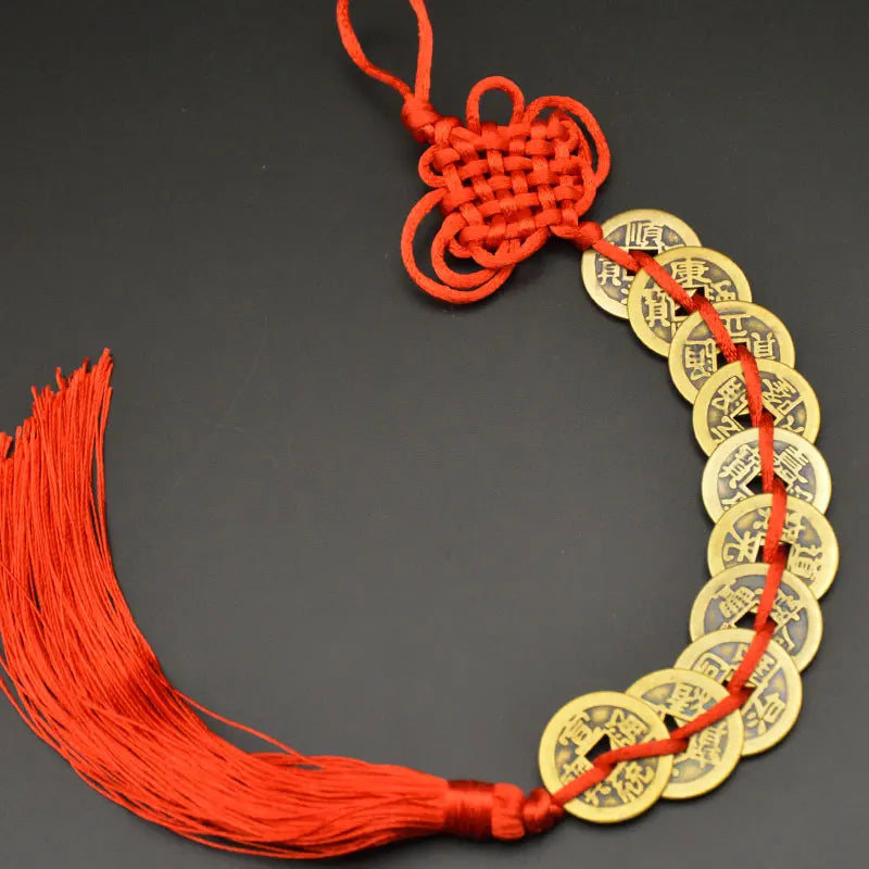 Chinese manual Knot Fengshui Lucky Charms Ancient I CHING Copper Coins Mascot Prosperity Protection Good Fortune Home Car Decor
