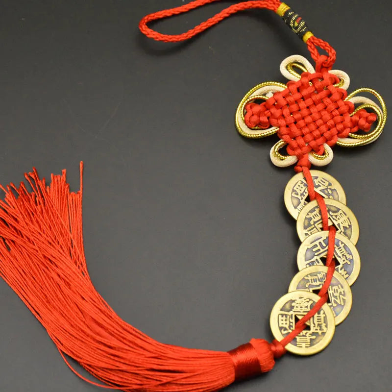 Chinese manual Knot Fengshui Lucky Charms Ancient I CHING Copper Coins Mascot Prosperity Protection Good Fortune Home Car Decor
