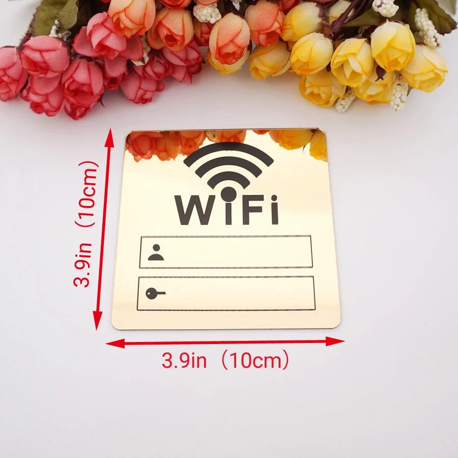 WIFI Sign 3D Acrylic Mirror Wall Stickers Rewritable Handwriting Account and Password For Public Shope Signage