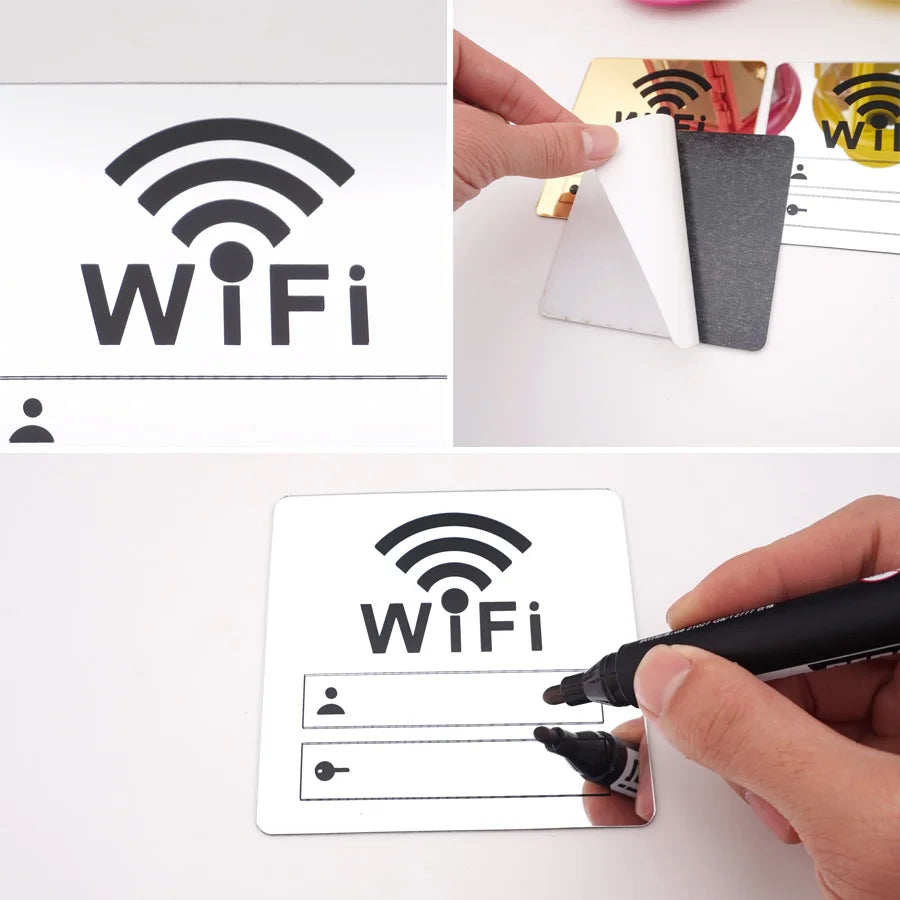 WIFI Sign 3D Acrylic Mirror Wall Stickers Rewritable Handwriting Account and Password For Public Shope Signage