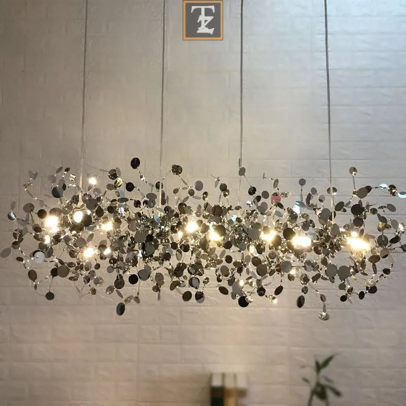 Nordic Minimalist Living Room Window Bar Tree Leaf Stainless Steel Chandelier Routine Essentials Studio