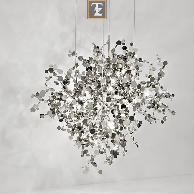 Nordic Minimalist Living Room Window Bar Tree Leaf Stainless Steel Chandelier Routine Essentials Studio