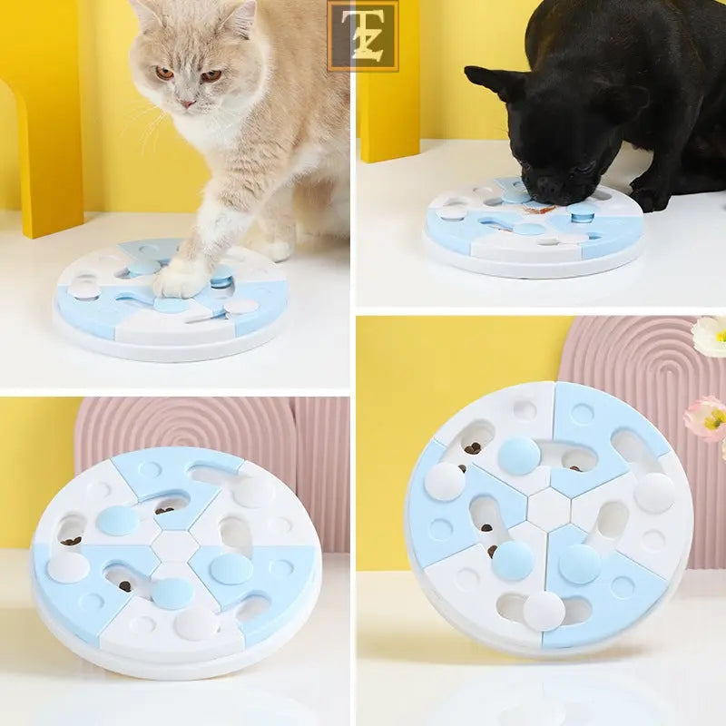 Pet Toy Blue And White Jigsaw Puzzle Feeding Tray