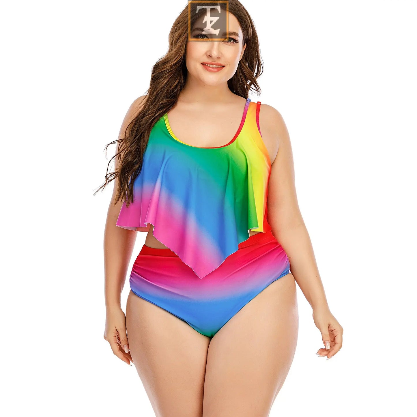 Plus Size Women's Split Rainbow Swimsuit