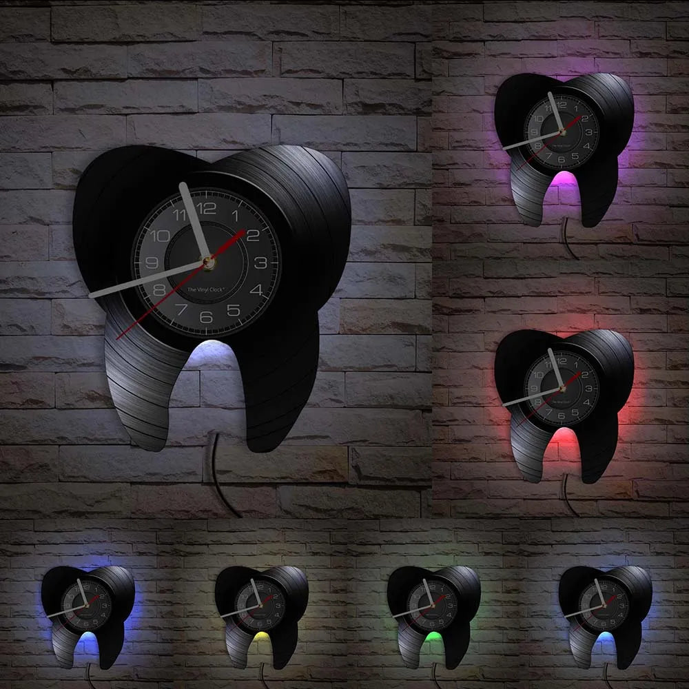 Dentist Equipment Dental Office Teeth Wall Sign Decorative Clock Orthodontist Vinyl Record Wall Clock Nurse Appreciation Gift