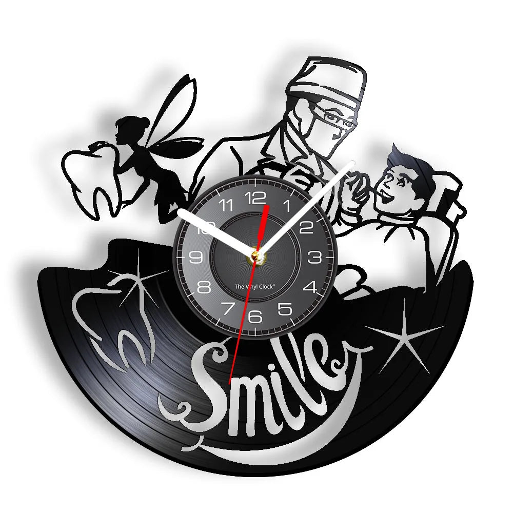 Dentist Equipment Dental Office Teeth Wall Sign Decorative Clock Orthodontist Vinyl Record Wall Clock Nurse Appreciation Gift
