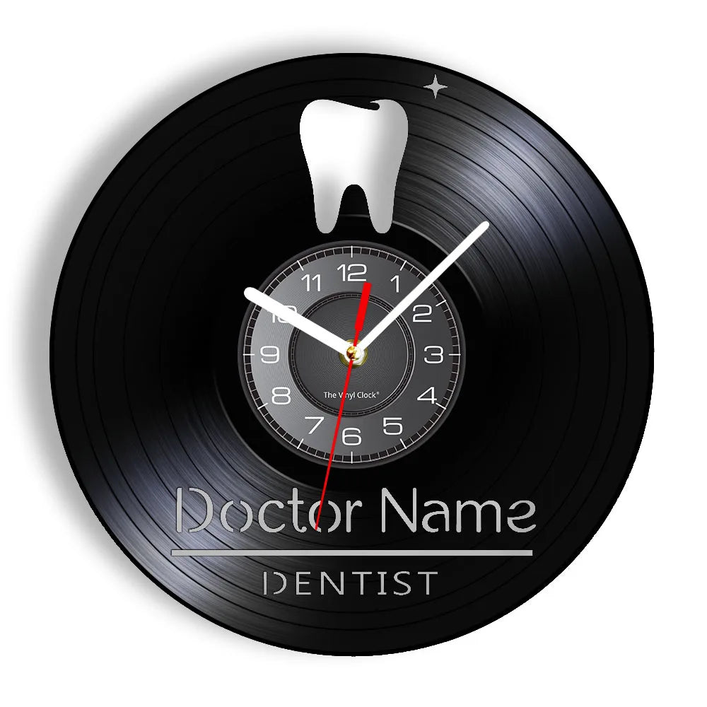 Dentist Equipment Dental Office Teeth Wall Sign Decorative Clock Orthodontist Vinyl Record Wall Clock Nurse Appreciation Gift
