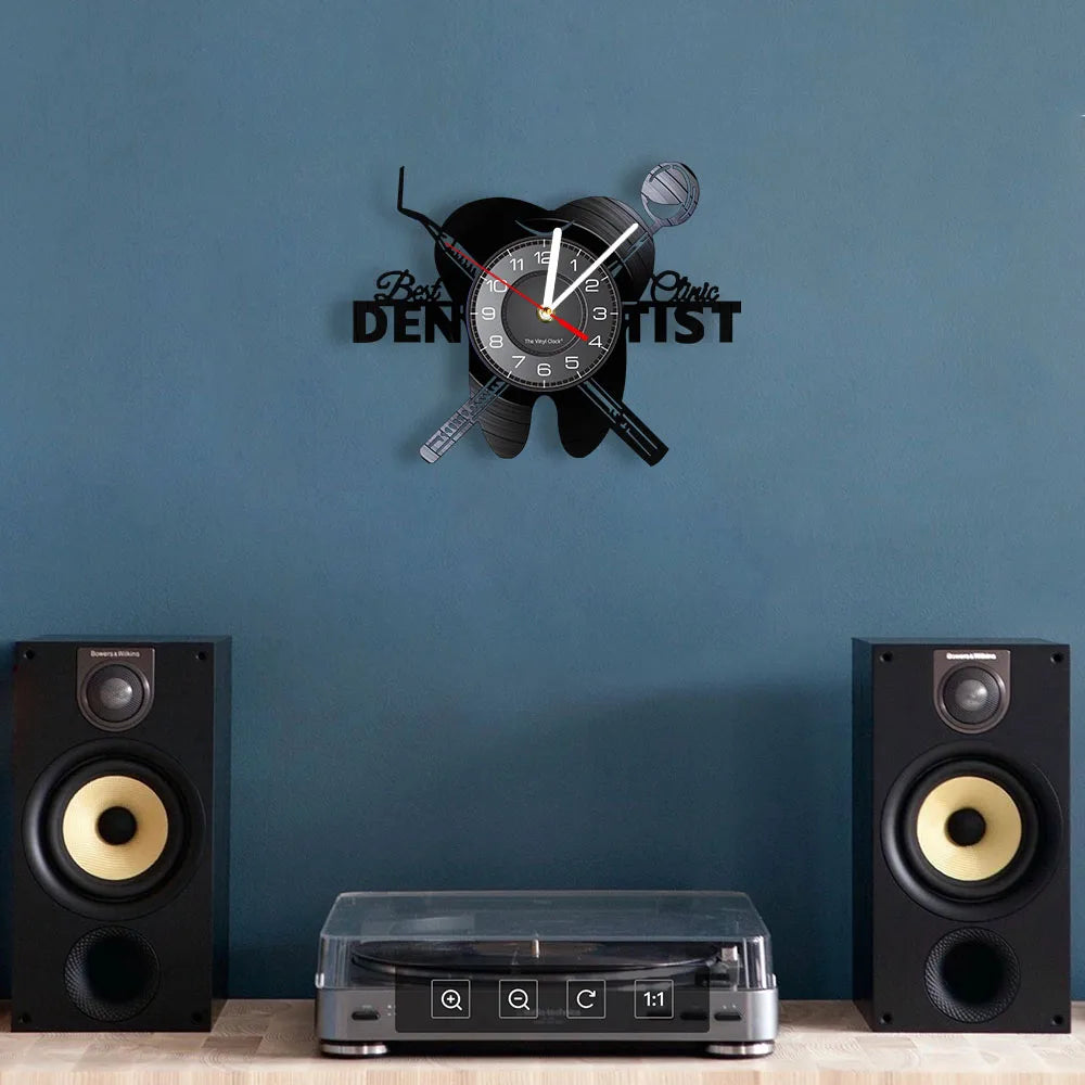 Dentist Equipment Dental Office Teeth Wall Sign Decorative Clock Orthodontist Vinyl Record Wall Clock Nurse Appreciation Gift