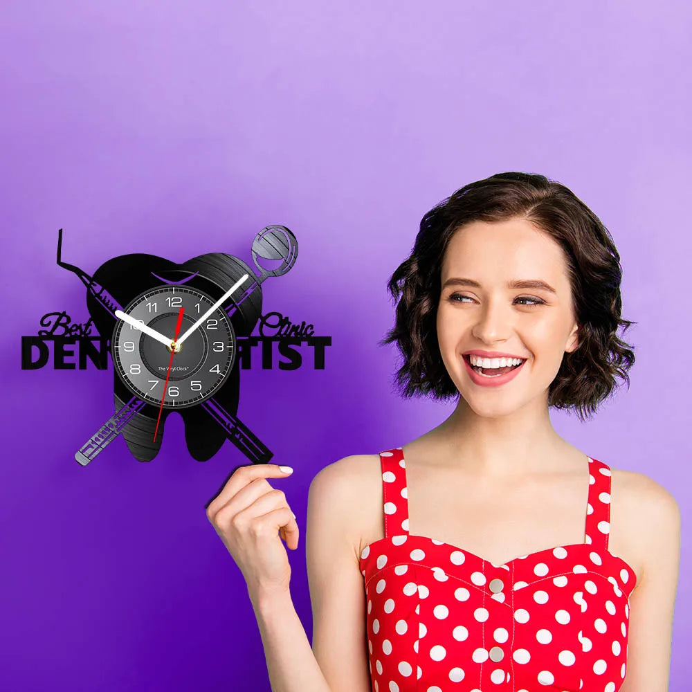 Dentist Equipment Dental Office Teeth Wall Sign Decorative Clock Orthodontist Vinyl Record Wall Clock Nurse Appreciation Gift
