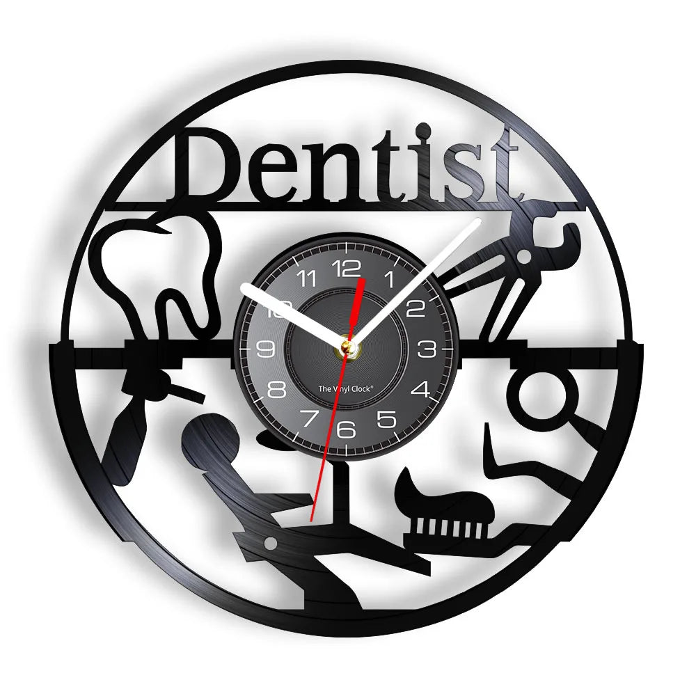Dentist Equipment Dental Office Teeth Wall Sign Decorative Clock Orthodontist Vinyl Record Wall Clock Nurse Appreciation Gift