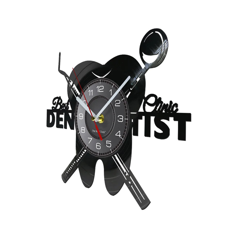 Dentist Equipment Dental Office Teeth Wall Sign Decorative Clock Orthodontist Vinyl Record Wall Clock Nurse Appreciation Gift