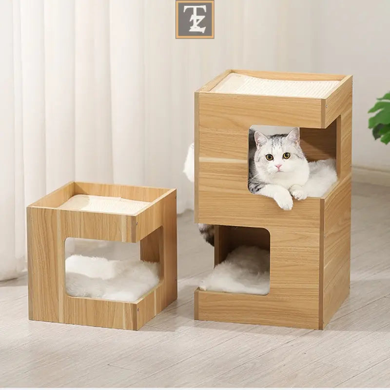 Solid Wood Double Layer No Trace Stickers Sisal Cat Nest