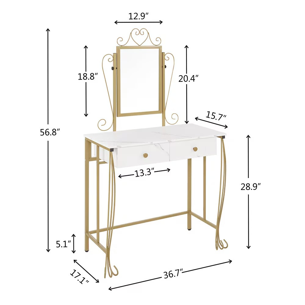Set da toeletta con specchio e sgabello, scrivania da trucco bianca con cassetti per ragazze, donne, camera da letto, regalo