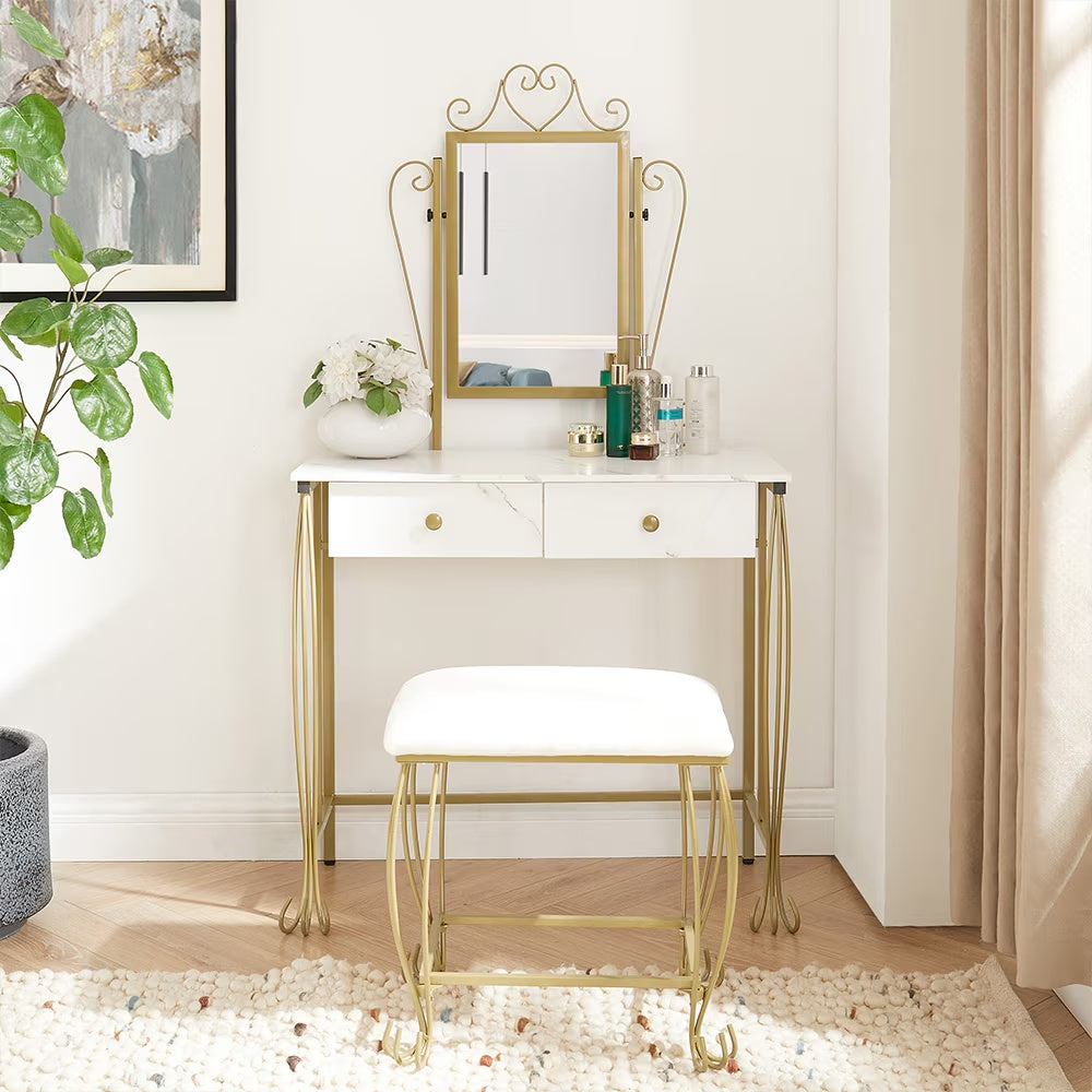 Set da toeletta con specchio e sgabello, scrivania da trucco bianca con cassetti per ragazze, donne, camera da letto, regalo