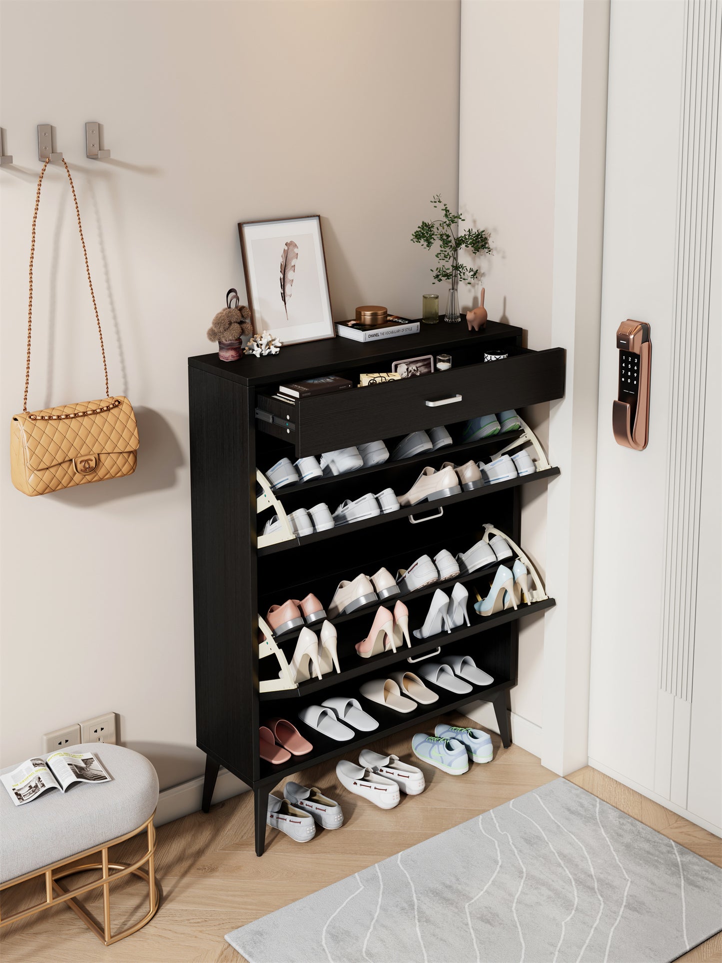 Shoe Cabinet , Shoe Storage Shelves, Black
