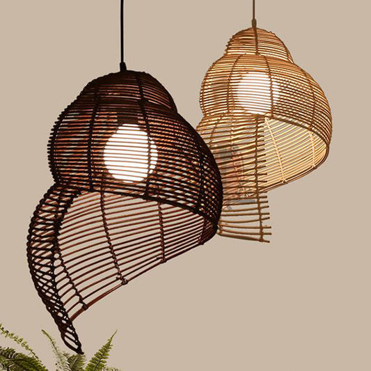 NUOVA lampada a sospensione in rattan a forma di lumaca, lampada a sospensione vintage in stile sud-est asiatico, arte creativa, lampada da lettura in vimini