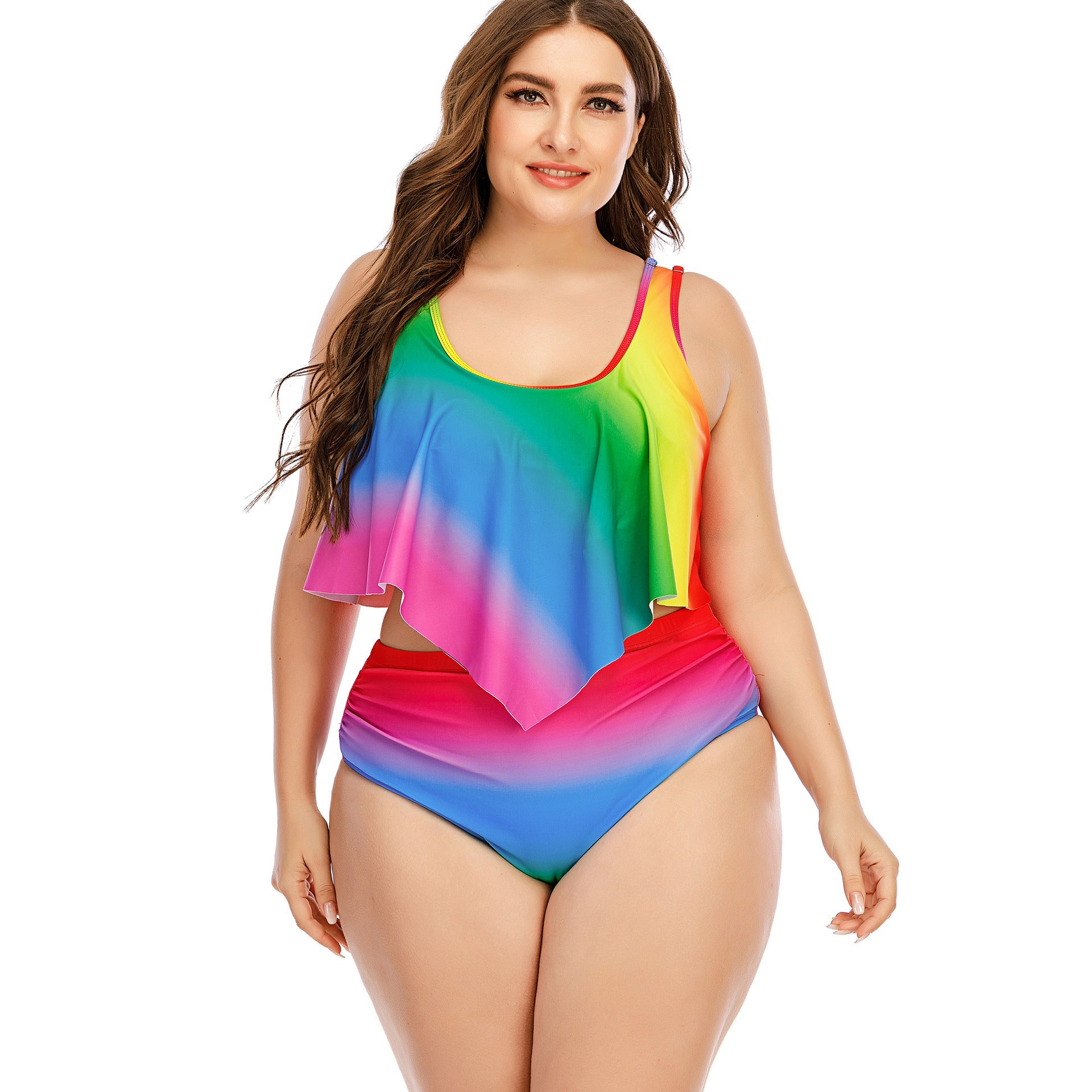 Plus Size Women's Split Rainbow Swimsuit TEZZONMAART