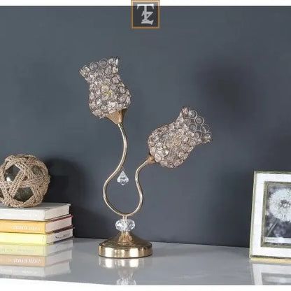18.75 Inch Rose Gold 2 Flower Horn Ornate Metal Table Lamp 