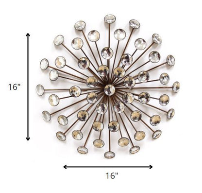 16" Contemporary Gold And Faux Crystal Bling Wall Decor-4