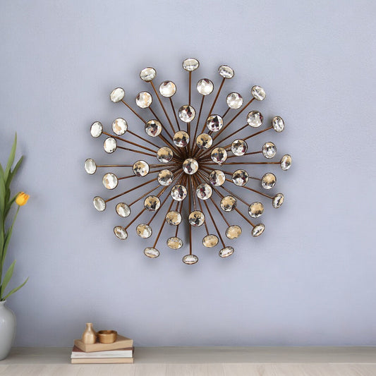16" Contemporary Gold And Faux Crystal Bling Wall Decor-0