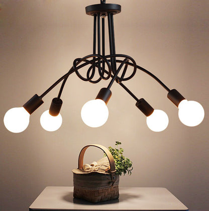 Lampadario minimalista creativo in ferro con tubo di ferro